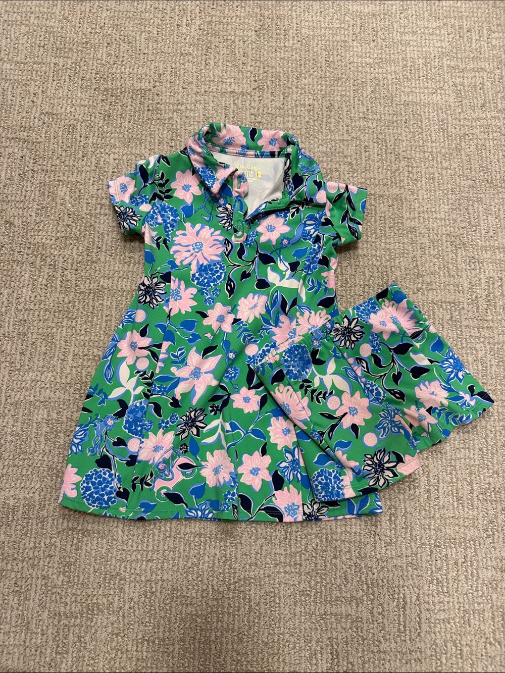 Lilly Pulitzer Green Floral Kids Pajama Set with Pink & Blue Flowers